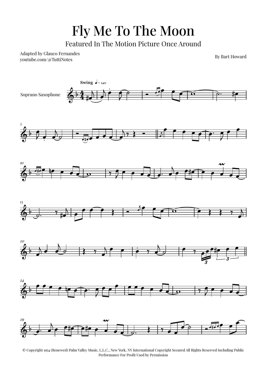 Fly Me To The Moon (In Other Words) Soprano Saxophone scores gallery preview page 1