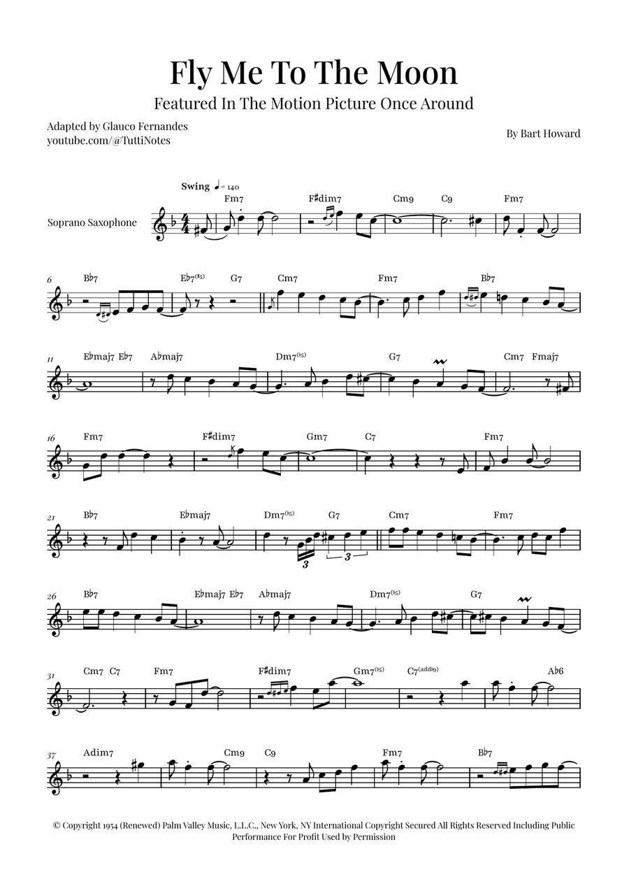 Fly Me To The Moon (In Other Words) Soprano Saxophone scores gallery preview page 1