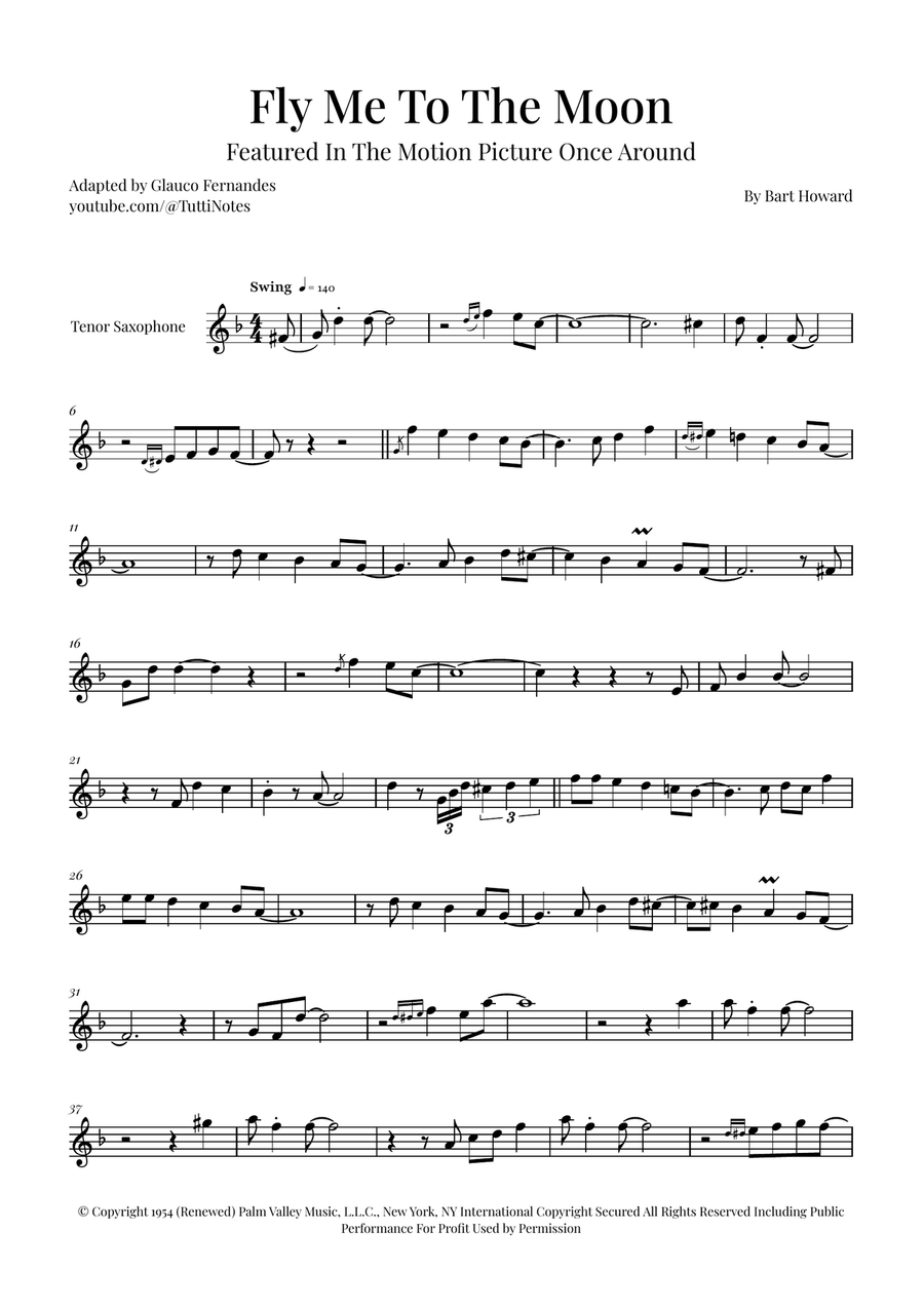 Fly Me To The Moon (In Other Words) Tenor Saxophone scores gallery preview page 1