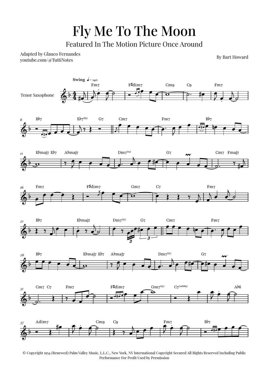 Fly Me To The Moon (In Other Words) Tenor Saxophone scores gallery preview page 1