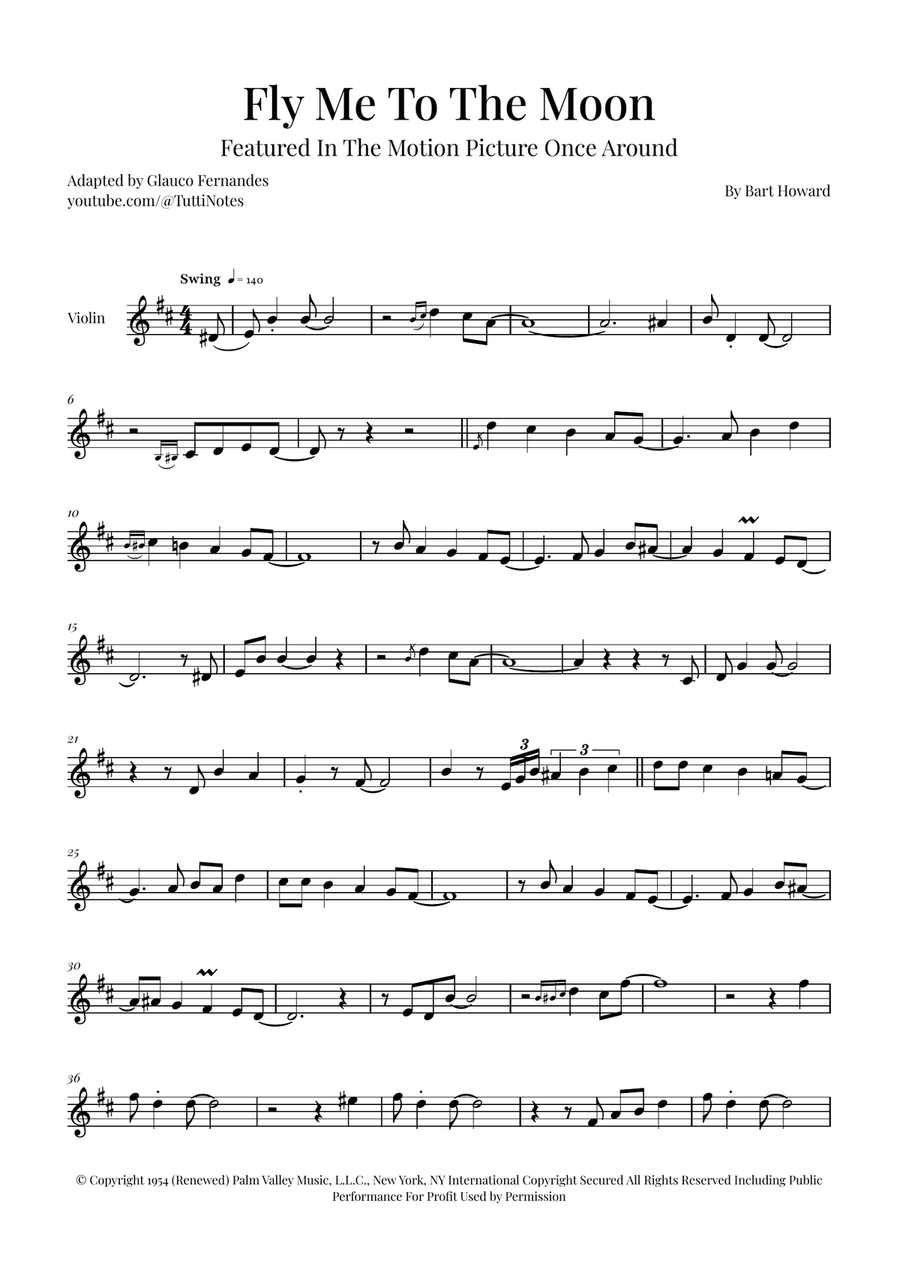 Fly Me To The Moon (In Other Words) Violin Solo scores gallery preview page 1