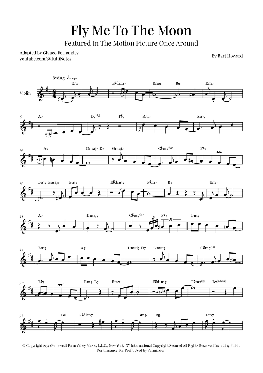 Fly Me To The Moon (In Other Words) Violin Solo scores gallery preview page 1