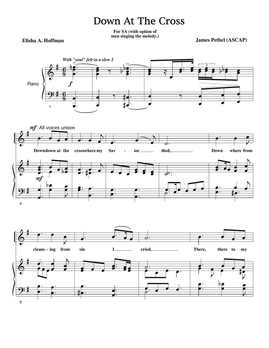 Down At The Cross Two voices 2-Part scores gallery preview page 1