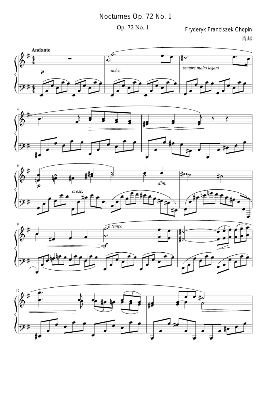 Nocturnes Op. 72- No. 1 - Fryderyk Fanciszek Chopin Piano Solo scores gallery preview page 1
