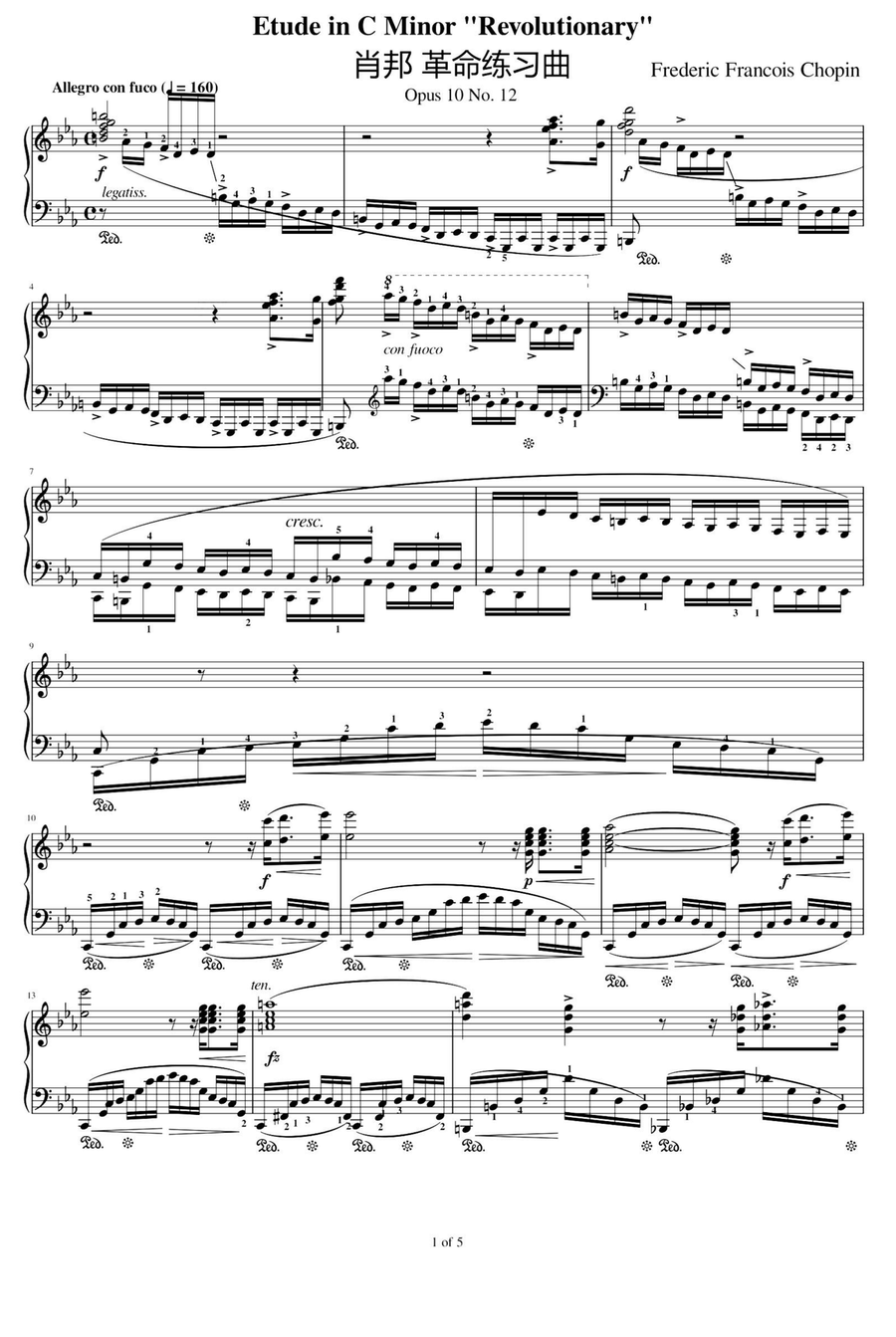 Etude op.10 no.12 Revolutionary - Fryderyk Fanciszek Chopin Piano Method scores gallery preview page 1