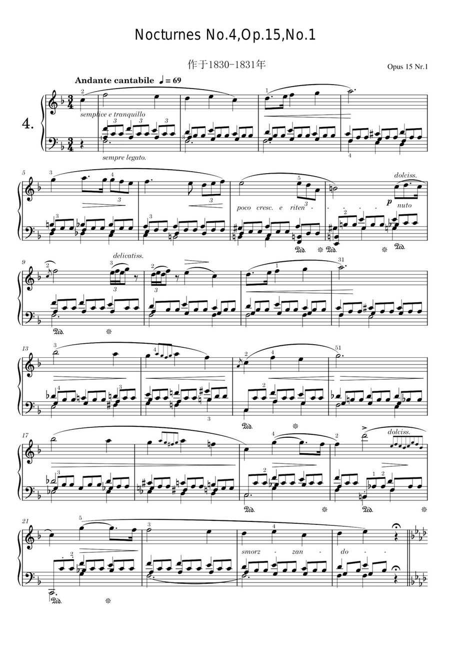 Nocturnes No.4,Op.15,No.1 - Fryderyk Fanciszek Chopin Piano Solo scores gallery preview page 1