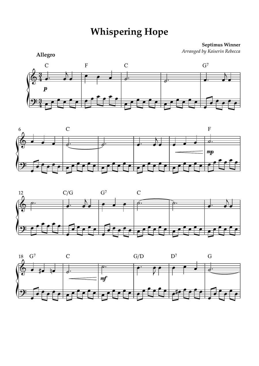 Whispering Hope Whispering Hope Piano Method scores gallery preview page 1