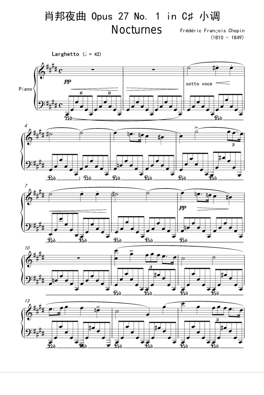 Nocturnes Opus 27 No. 1 in C♯ - Fryderyk Fanciszek Chopin Piano Solo scores gallery preview page 1