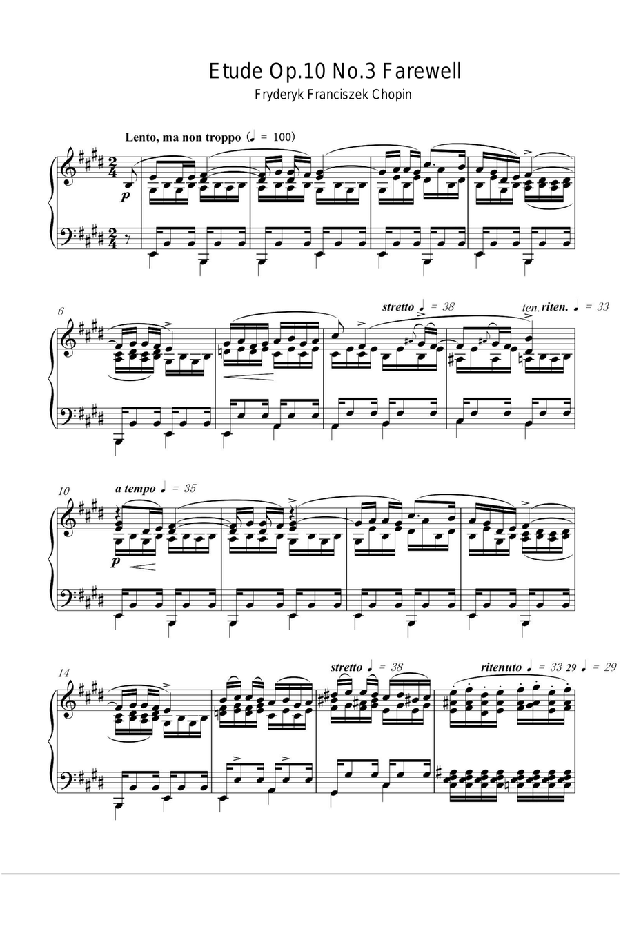 Etude Op.10 No.3 Farewell - Fryderyk Fanciszek Chopin Piano Method scores gallery preview page 1