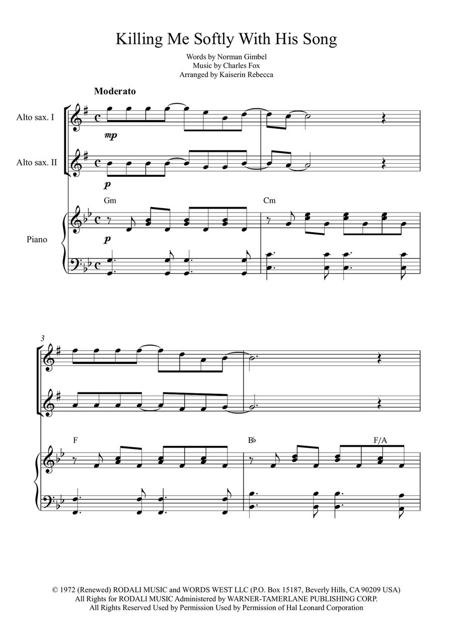 Killing Me Softly With His Song Woodwind Duet scores gallery preview page 1