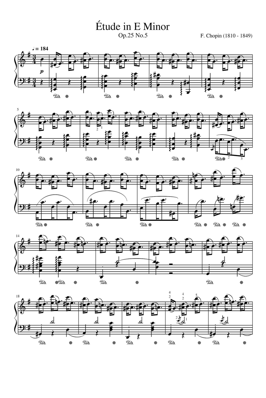 Etudes, Op.25 No.5 in E minor - Fryderyk Fanciszek Chopin Piano Method scores gallery preview page 1