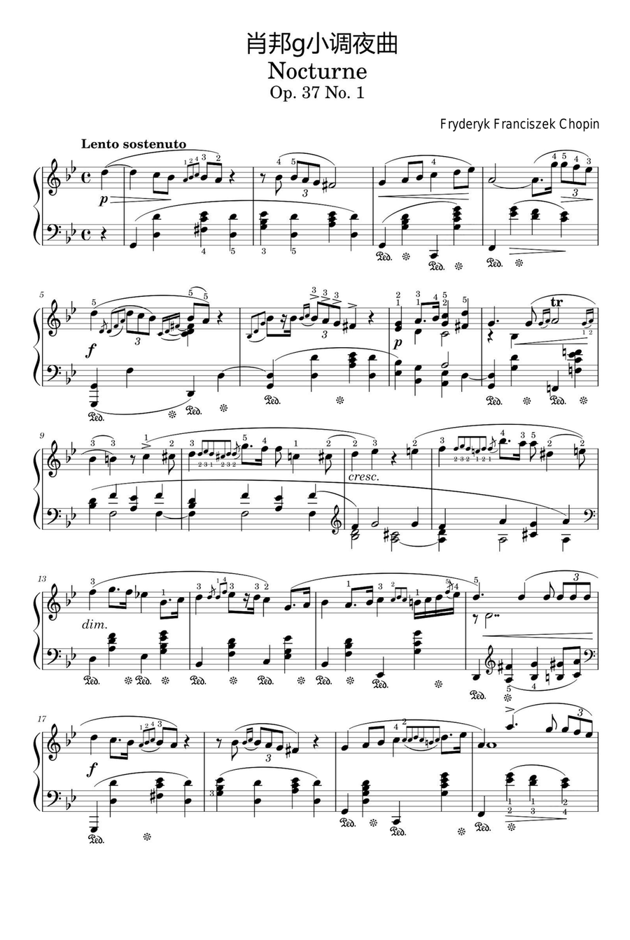 Nocturne Op.37 No.1 - Fryderyk Fanciszek Chopin Piano Solo scores gallery preview page 1