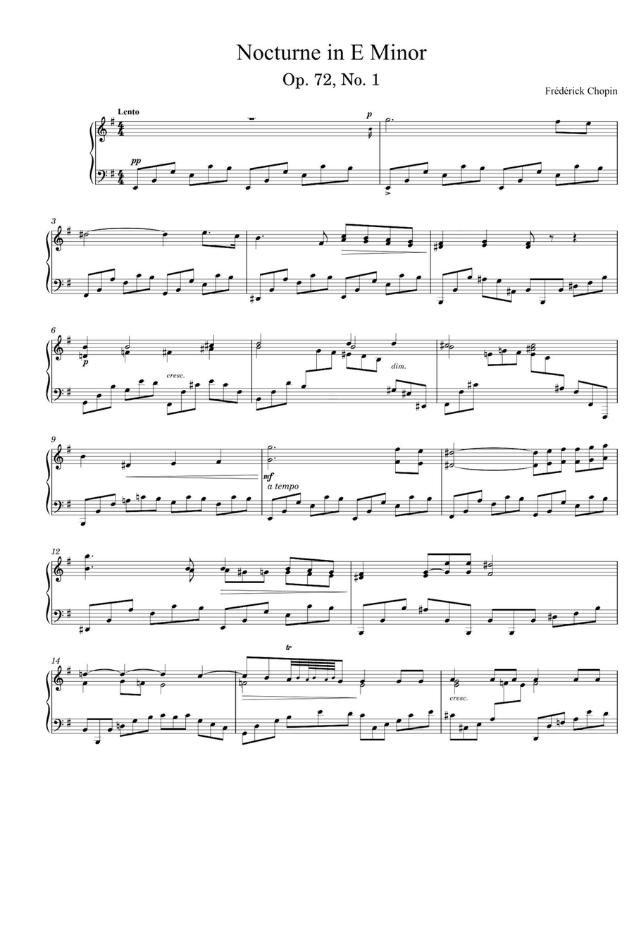 Nocturne in E Minor, Op. 72, No. 1 - Fryderyk Fanciszek Chopin Piano Solo scores gallery preview page 1