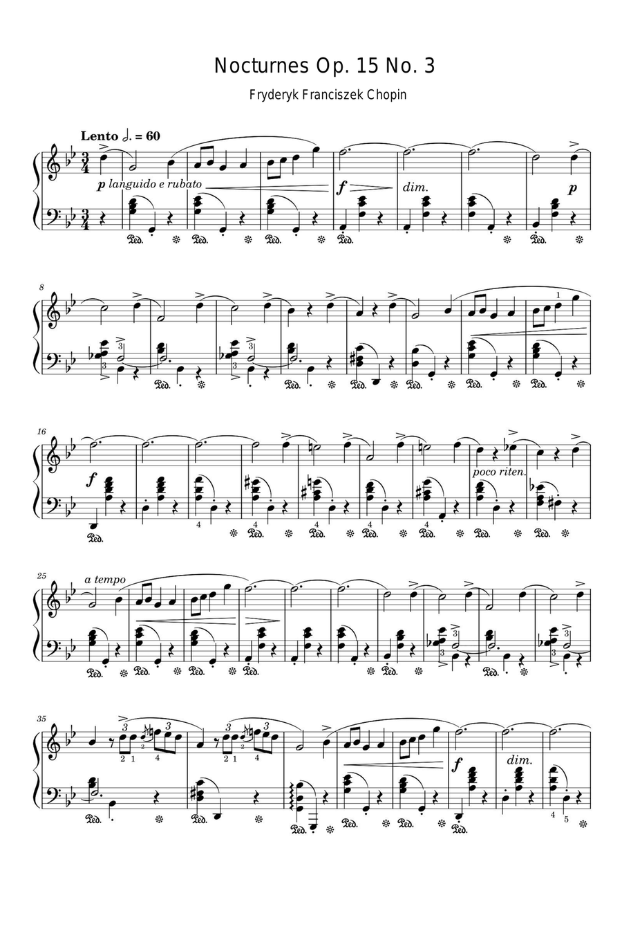 Nocturne Op. 15 No. 3 - Fryderyk Fanciszek Chopin Piano Solo scores gallery preview page 1