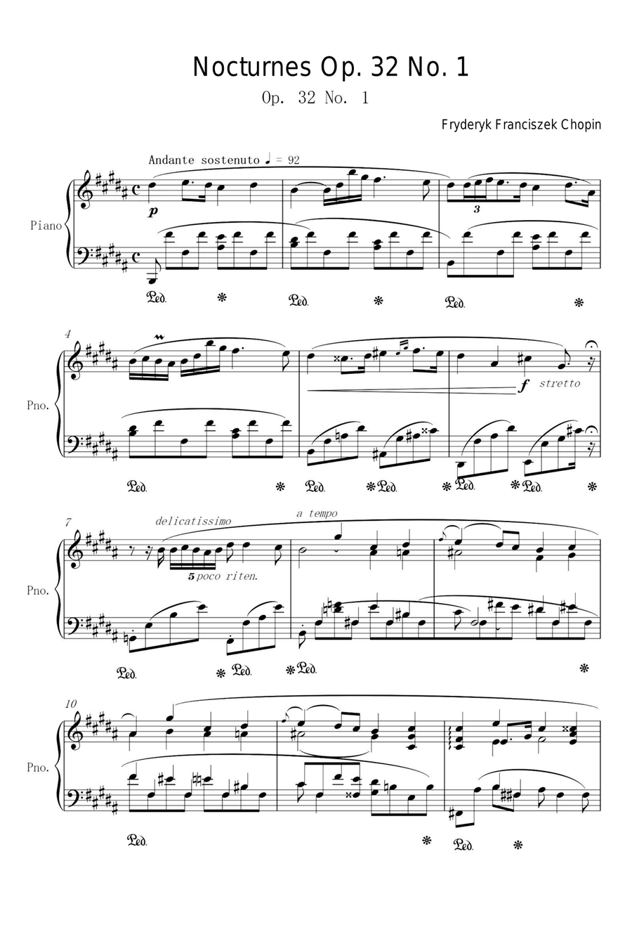 Nocturnes Op. 32 No. 1 - Fryderyk Fanciszek Chopin Piano Solo scores gallery preview page 1