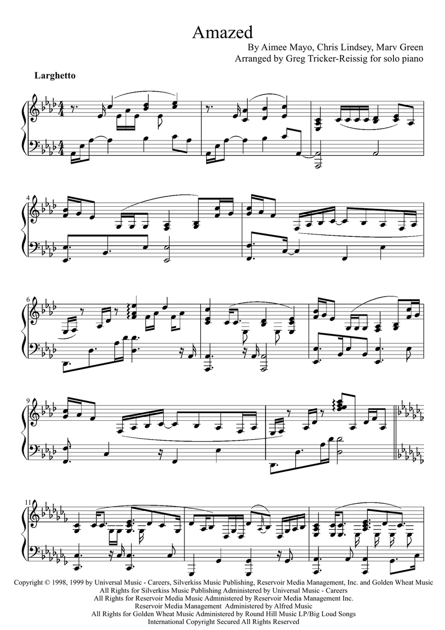 Amazed Amazed Piano Solo scores gallery preview page 1