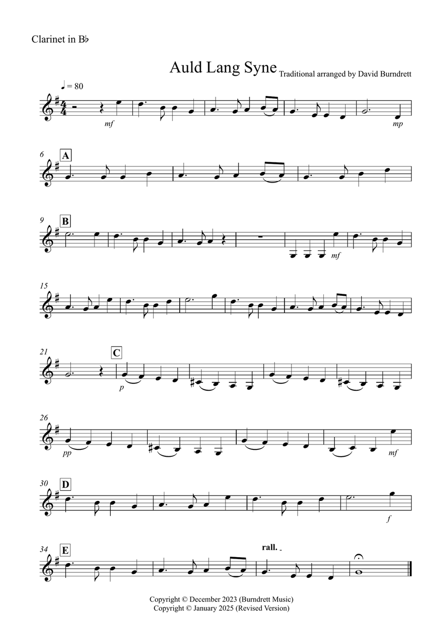 Auld Lang Syne for Clarinet and Trombone Duet B-Flat Clarinet scores gallery preview page 4