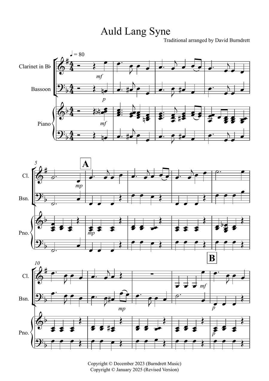 Auld Lang Syne for Clarinet and Bassoon Duet Woodwind Duet scores gallery preview page 1