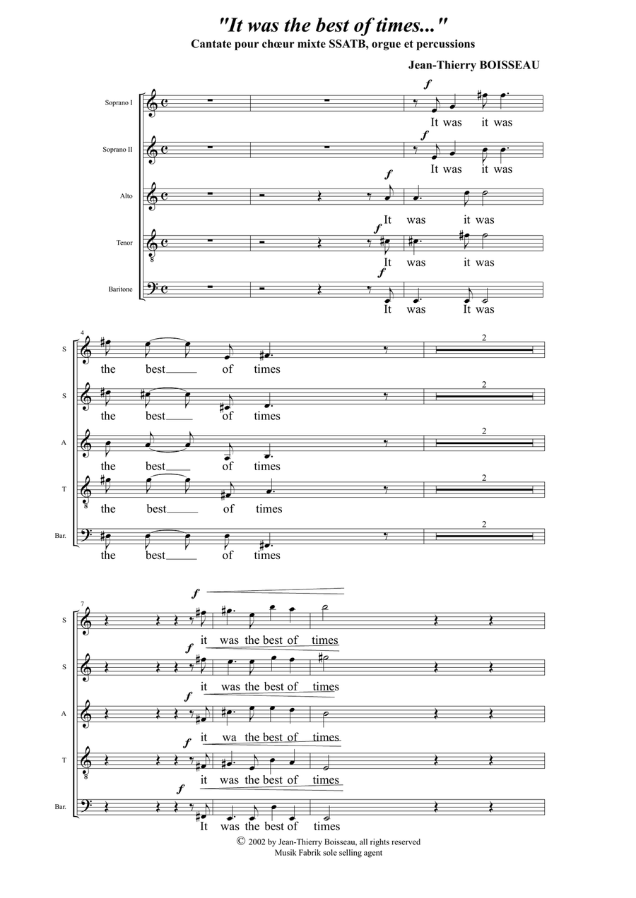 It was the Best of Times for SSATB chorus, organ and percussion, chorus part Divisi scores gallery preview page 2