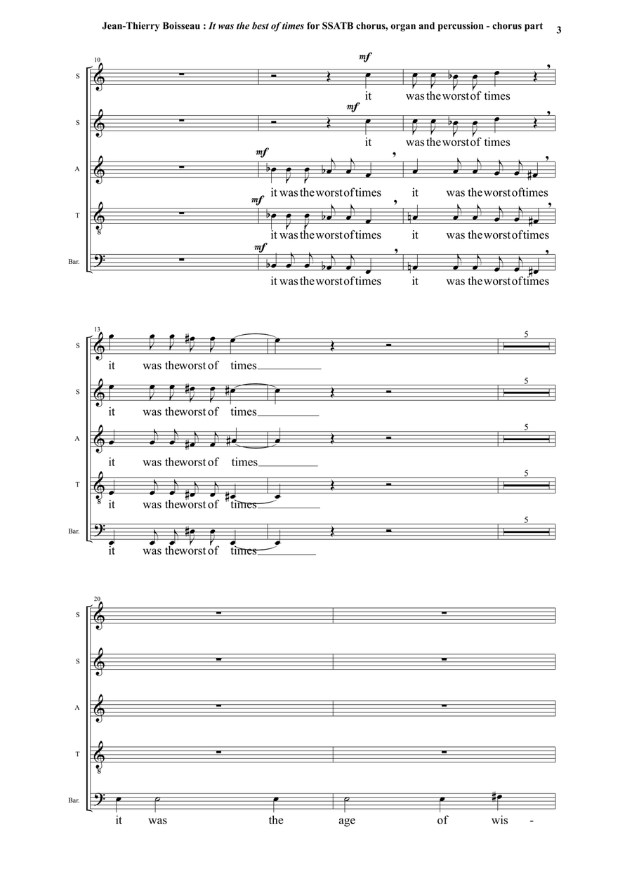 It was the Best of Times for SSATB chorus, organ and percussion, chorus part Divisi scores gallery preview page 3