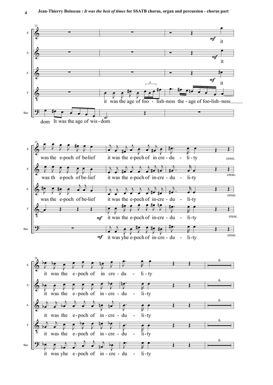 It was the Best of Times for SSATB chorus, organ and percussion, chorus part Divisi scores gallery preview page 4