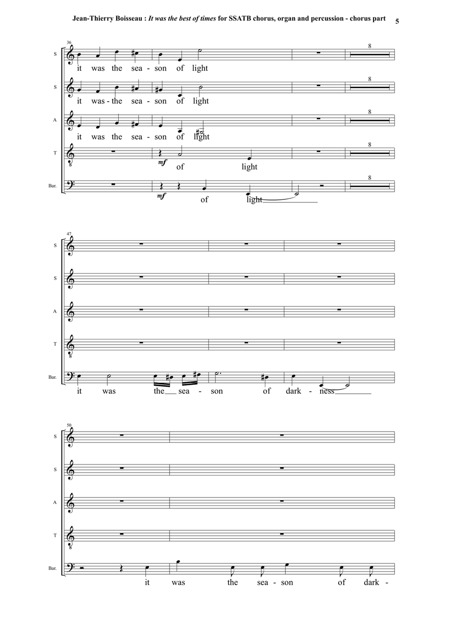 It was the Best of Times for SSATB chorus, organ and percussion, chorus part Divisi scores gallery preview page 5