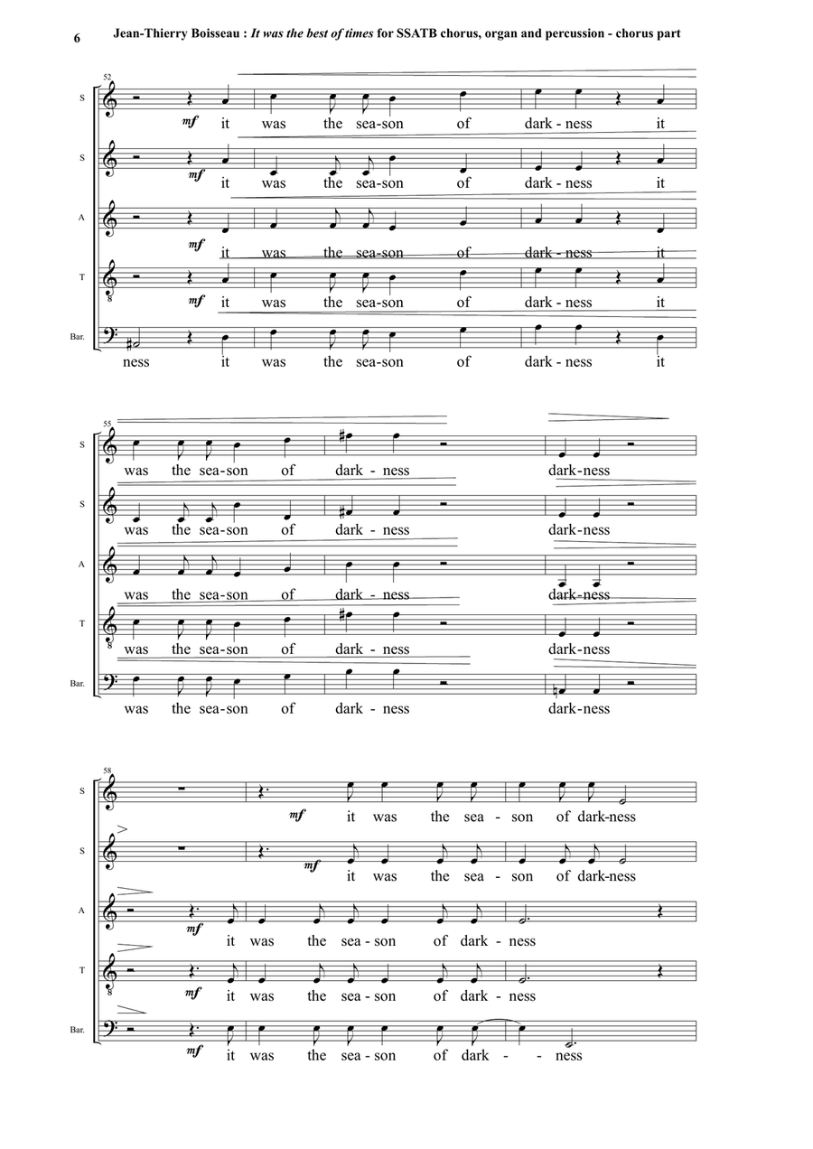 It was the Best of Times for SSATB chorus, organ and percussion, chorus part Divisi scores gallery preview page 6