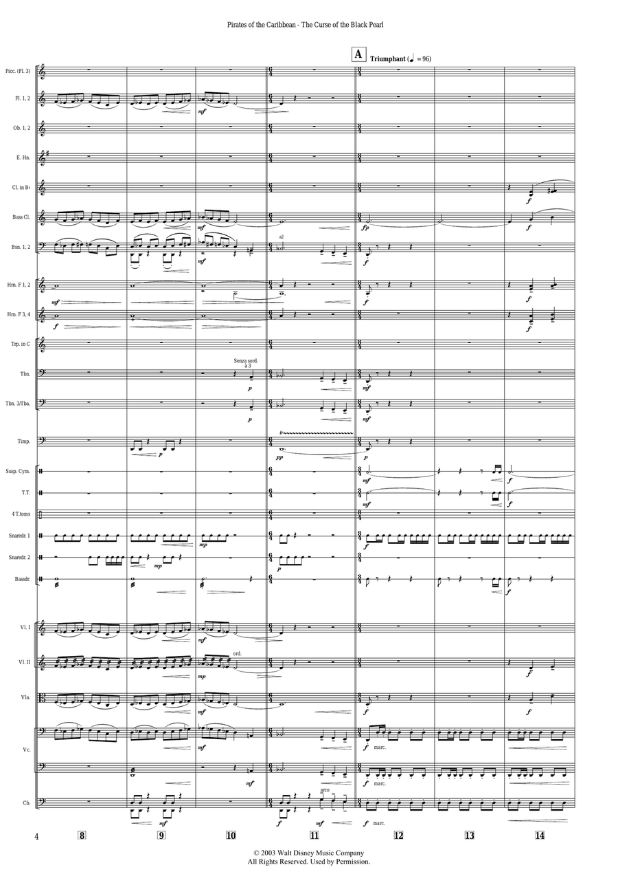 Medley: The Black Pearl with To The Pirate's Cave! and He's A Pirate - Score Only Full Orchestra scores gallery preview page 4