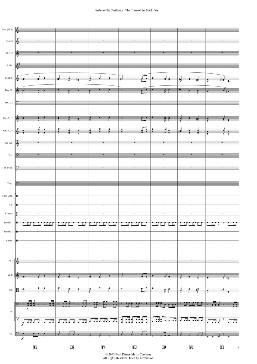 Medley: The Black Pearl with To The Pirate's Cave! and He's A Pirate - Score Only Full Orchestra scores gallery preview page 5