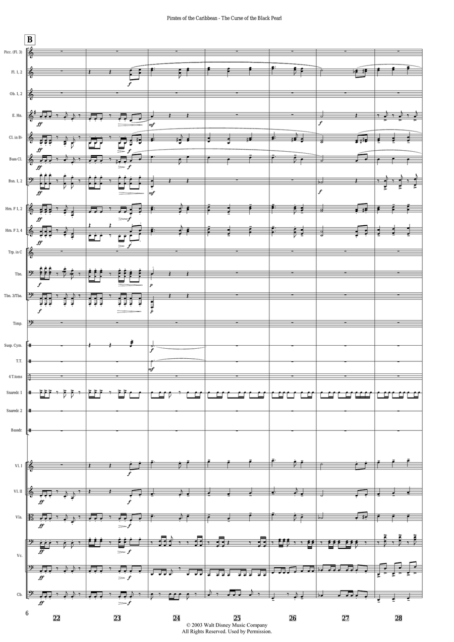 Medley: The Black Pearl with To The Pirate's Cave! and He's A Pirate - Score Only Full Orchestra scores gallery preview page 6