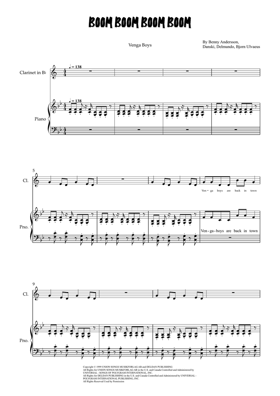 Boom Boom Boom Boom Boom Boom Boom Boom Clarinet Solo scores gallery preview page 1