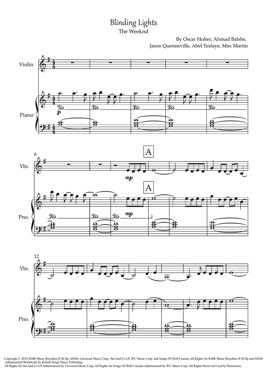 Blinding Lights Blinding Lights Violin Solo scores gallery preview page 1