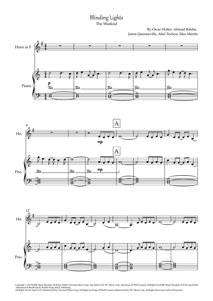 Blinding Lights Piano scores gallery preview page 1