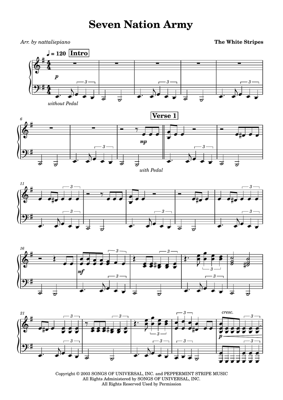 Seven Nation Army Seven Nation Army Piano Solo scores gallery preview page 1