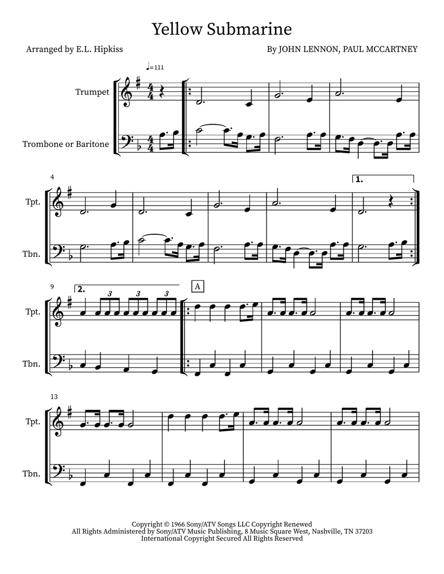 Yellow Submarine Yellow Submarine Brass Duet scores gallery preview page 1