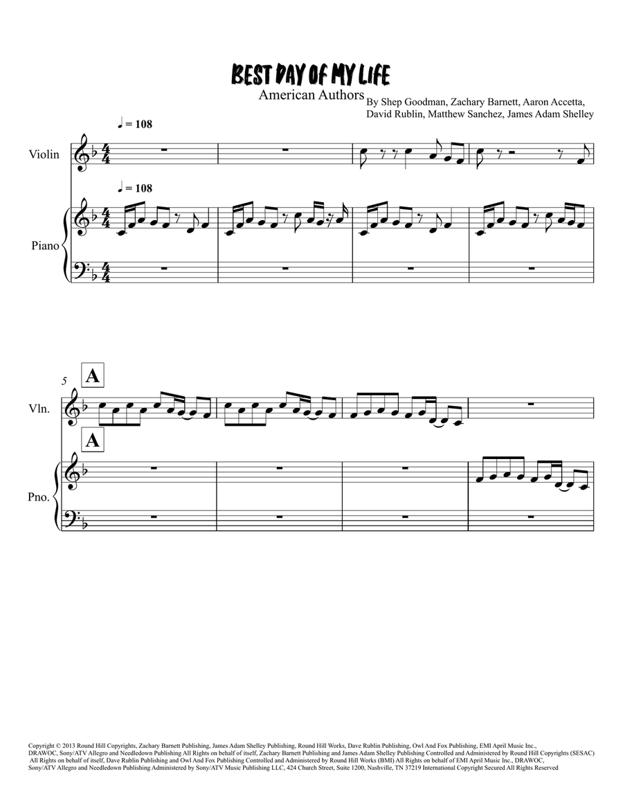 Best Day Of My Life Best Day Of My Life Violin Solo scores gallery preview page 1