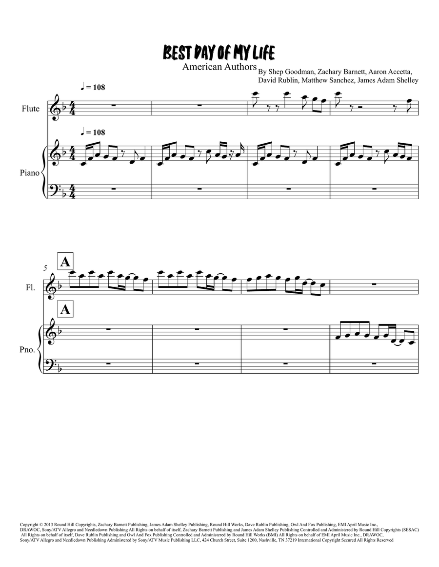 Best Day Of My Life Best Day Of My Life Flute Solo scores gallery preview page 1