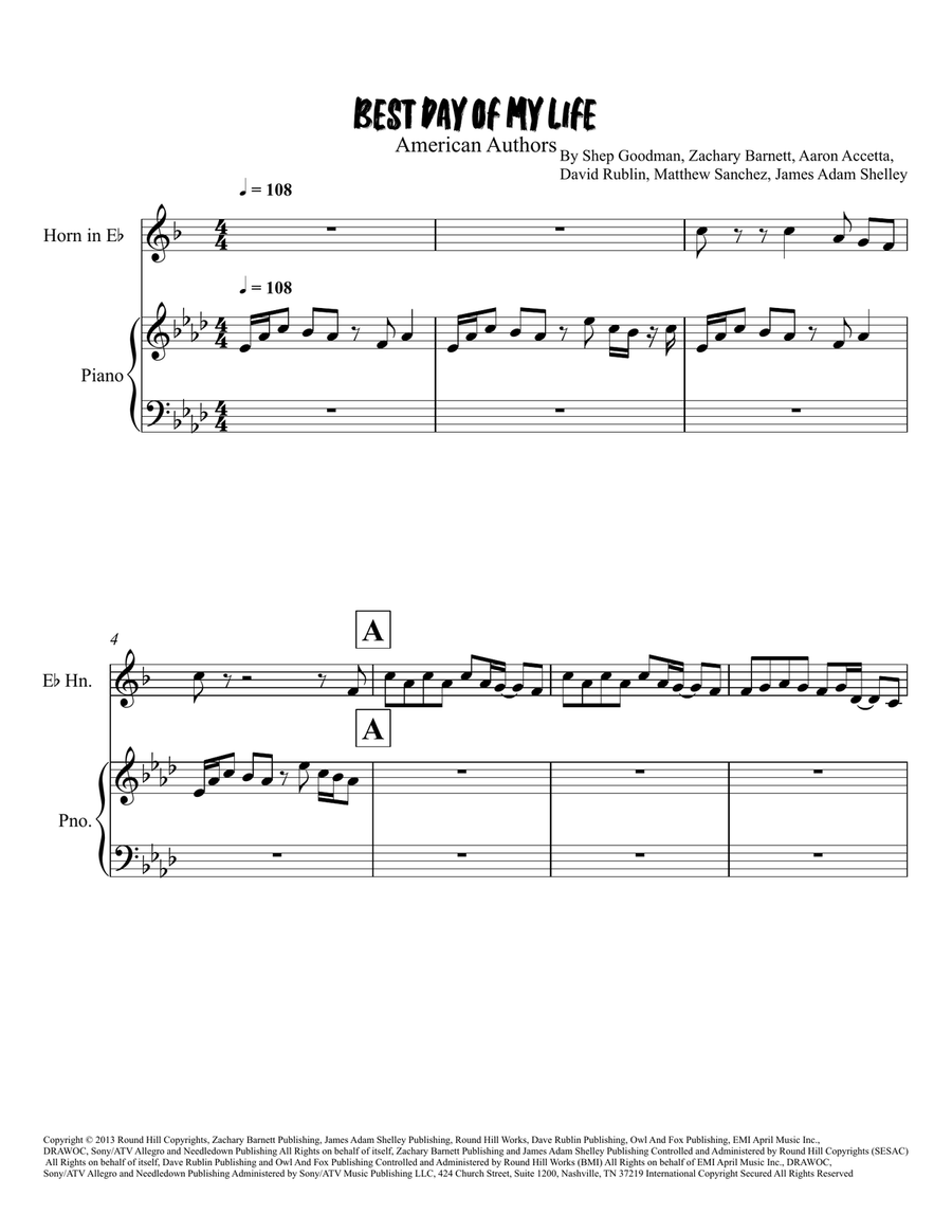 Best Day Of My Life Best Day Of My Life Horn scores gallery preview page 1