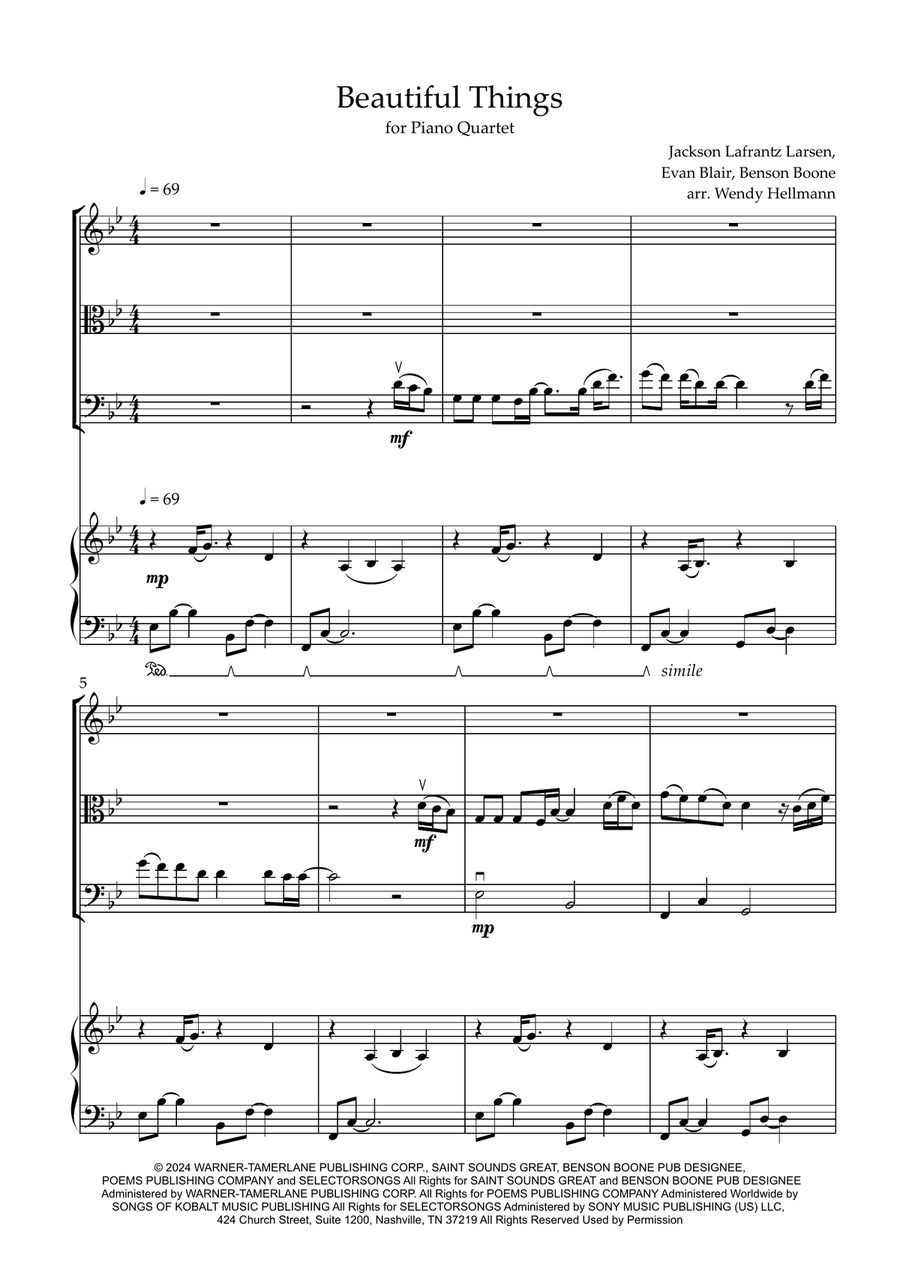 Beautiful Things Piano Quartet scores gallery preview page 1