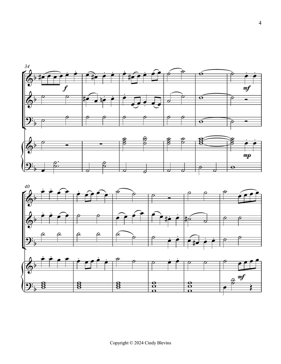 Pat-a-pan, for Two Violins, Cello and Piano Piano Quartet scores gallery preview page 5