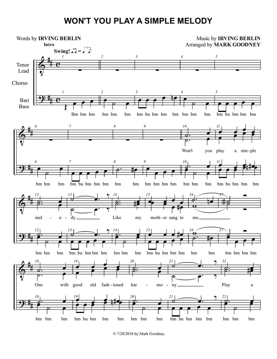 Won't You Play A Simple Melody TTBB scores gallery preview page 2
