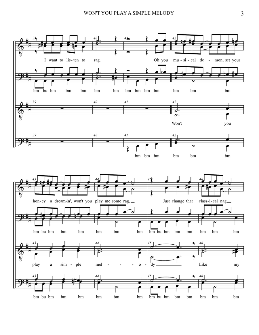 Won't You Play A Simple Melody TTBB scores gallery preview page 4