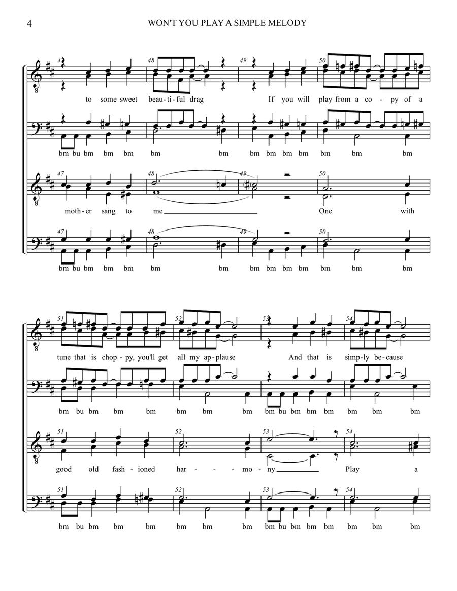 Won't You Play A Simple Melody TTBB scores gallery preview page 5