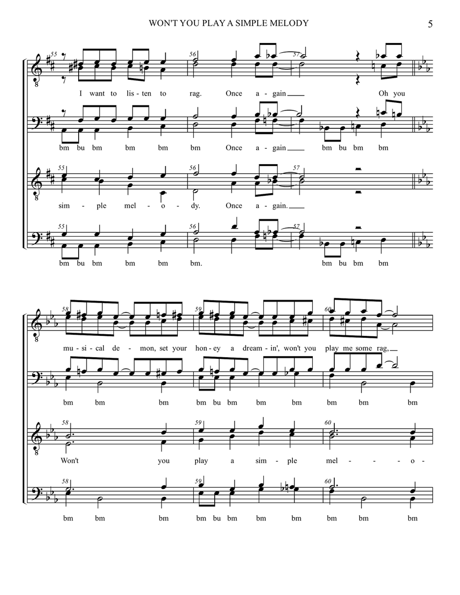 Won't You Play A Simple Melody TTBB scores gallery preview page 6