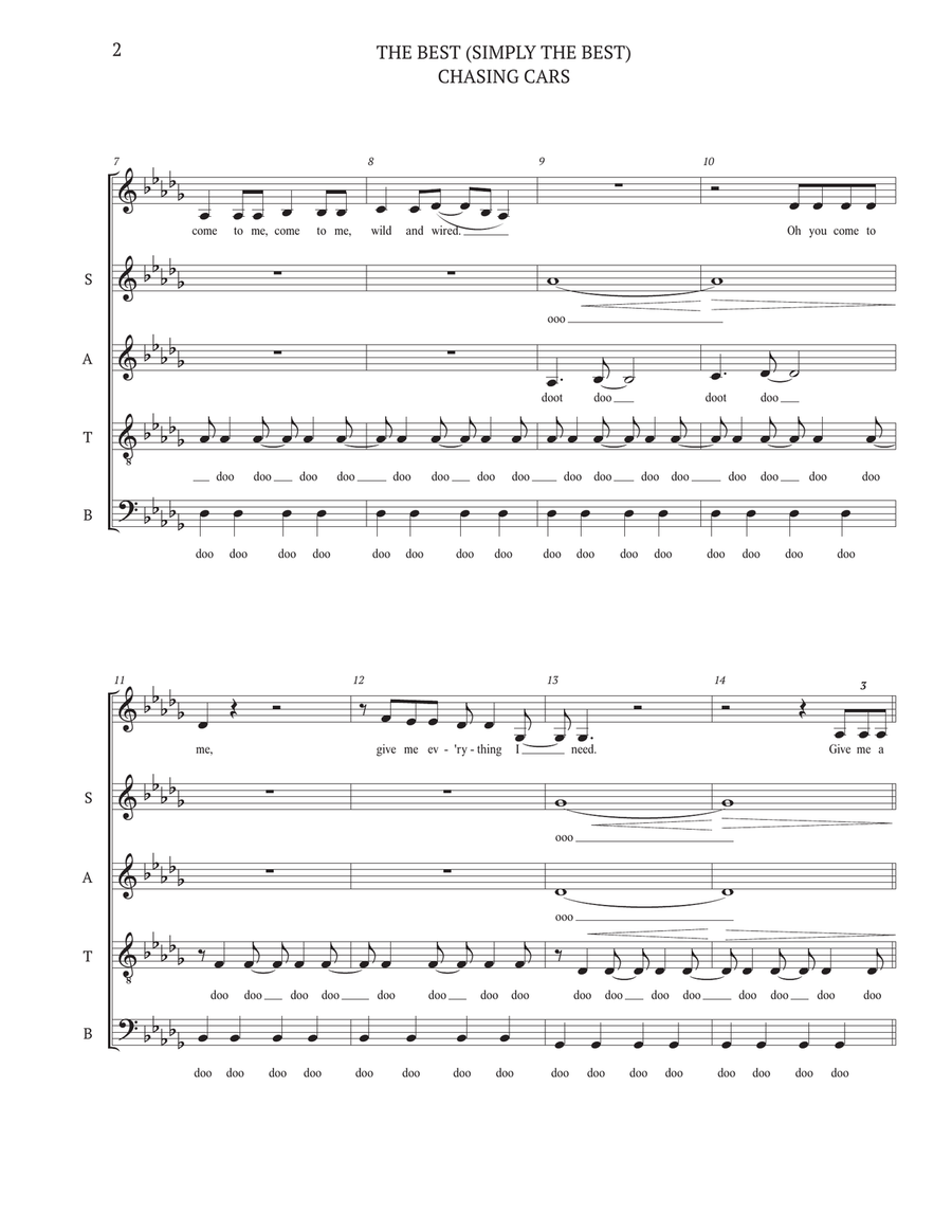Medley: Chasing Cars with The Best (Simply The Best) 4-Part scores gallery preview page 2