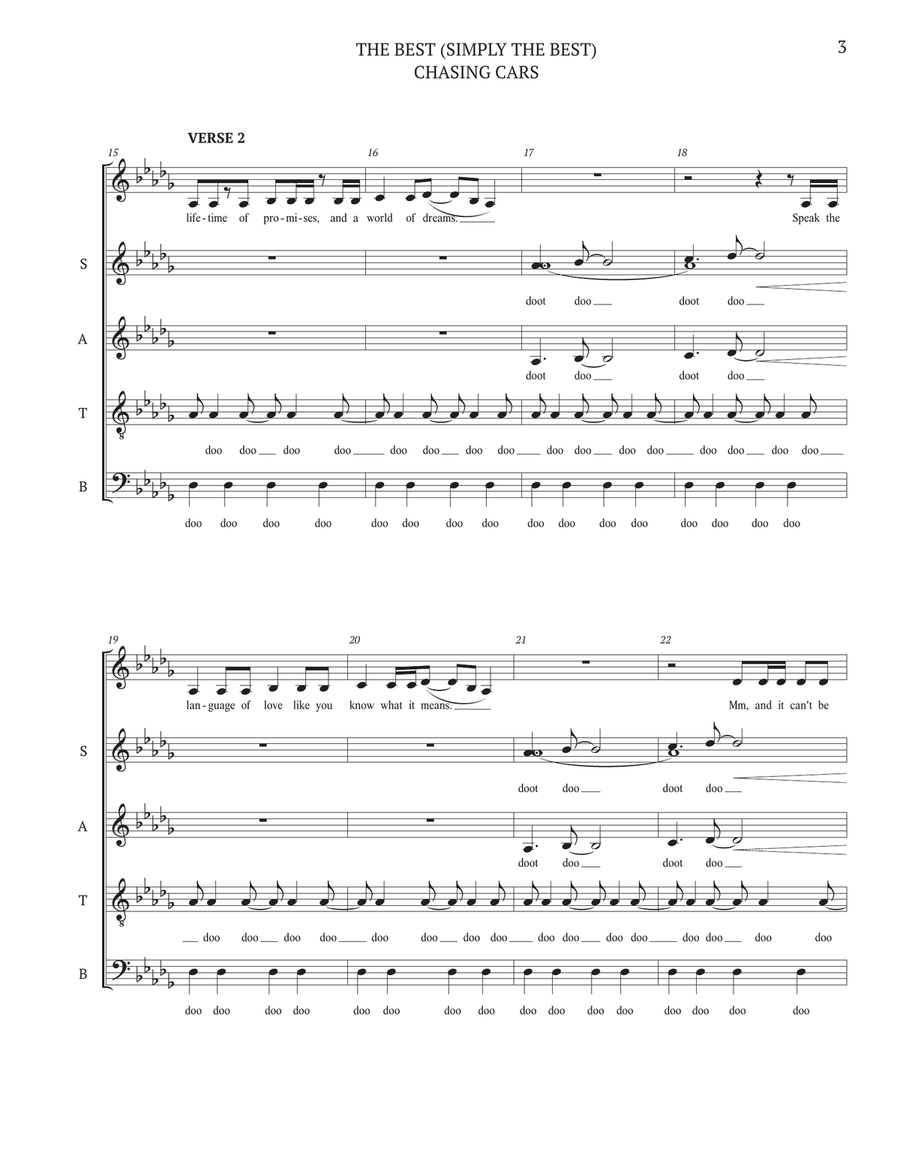 Medley: Chasing Cars with The Best (Simply The Best) 4-Part scores gallery preview page 3