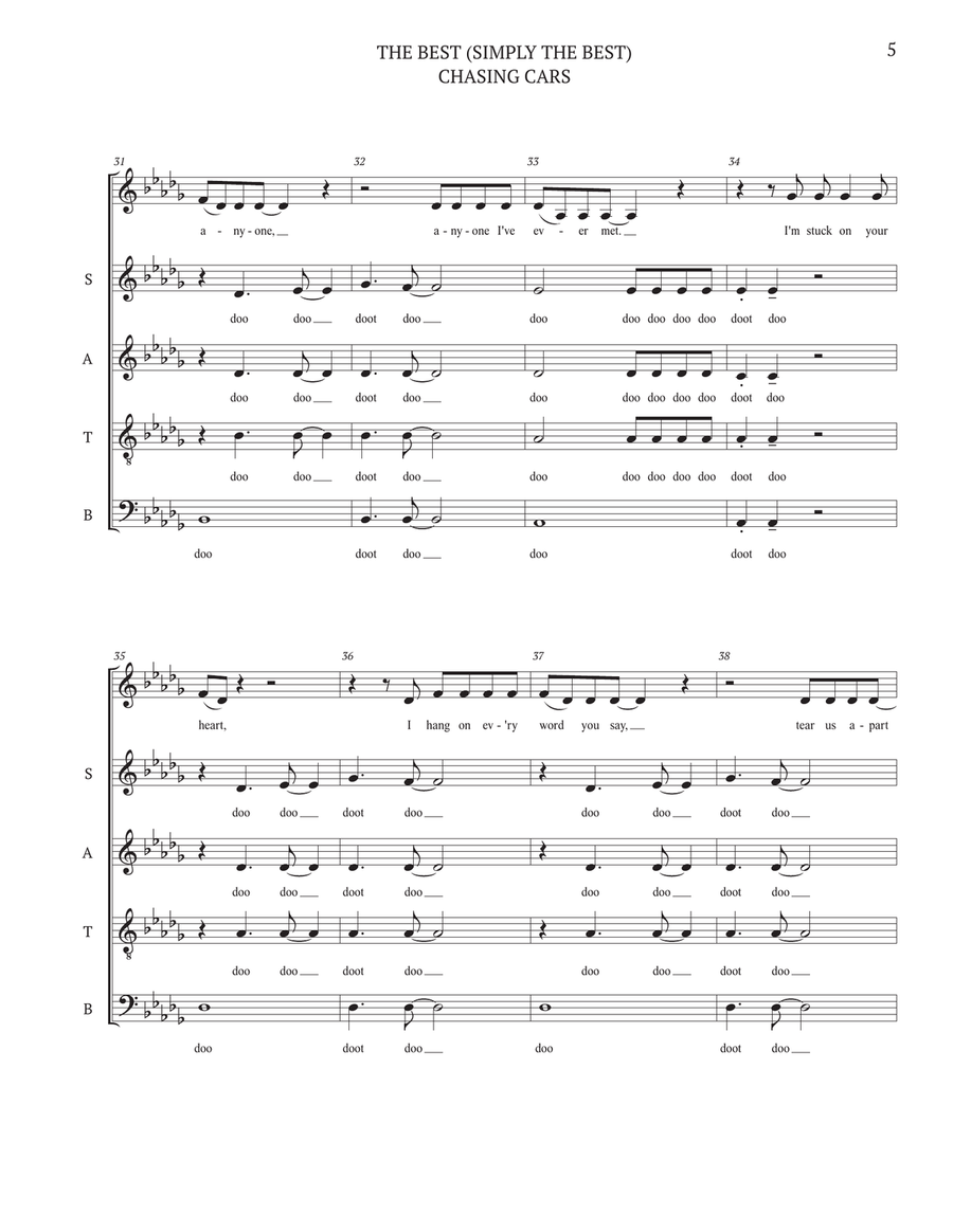 Medley: Chasing Cars with The Best (Simply The Best) 4-Part scores gallery preview page 5