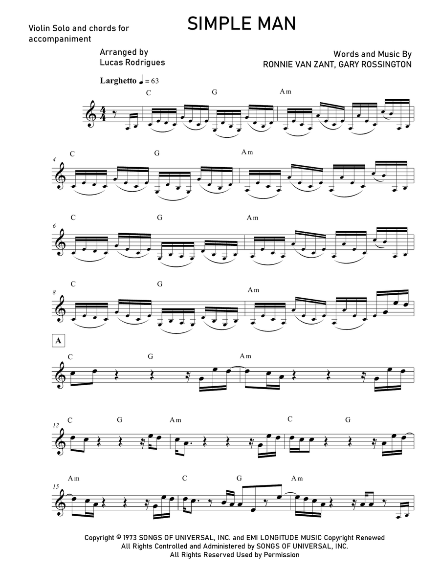 Simple Man Simple Man Violin Solo scores gallery preview page 1
