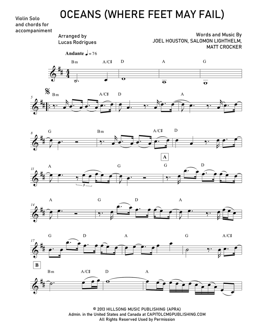 Oceans (Where Feet May Fail) Violin Solo scores gallery preview page 1