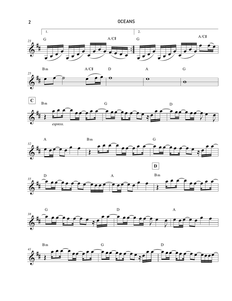 Oceans (Where Feet May Fail) Violin Solo scores gallery preview page 2